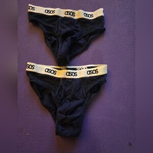 NWT ASOS Men's Navy Briefs with White Waistband Size Small. Pair Of Two